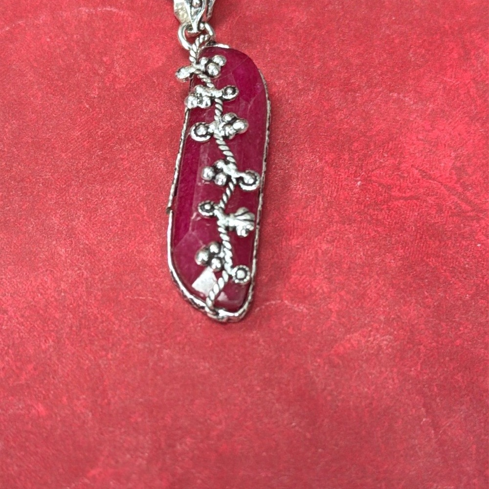 Silver Ruby Pendant Necklace - image 4